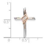 10K Two-tone White & Rose Diamond Cross Chain Slide - Image 4