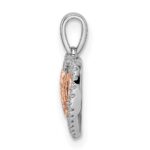14k Two-tone White and Rose Diamond MOM Script Heart Pendant - Image 2