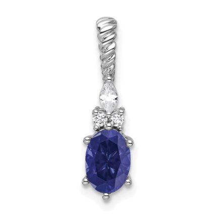 14K White Gold Diamond and 7x5 Oval September/Lab Created Sapphire Twisted Chain Slide
