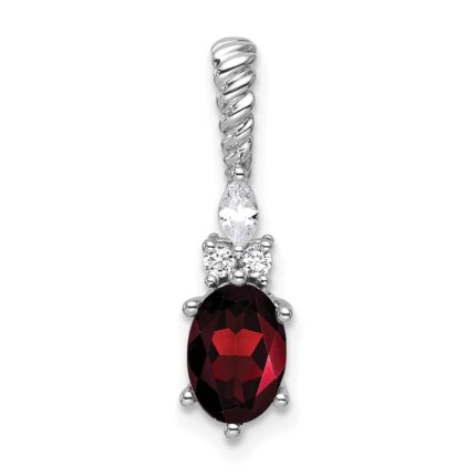 14K White Gold Diamond and 7x5 Oval January/Garnet Twisted Chain Slide