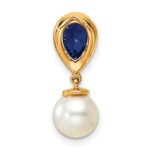 14K 6-7mm Round White Freshwater Cultured Pearl/Pear Sapphire/Diamond Teardrop Chain Slide - Image 3