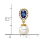 14K 6-7mm Round White Freshwater Cultured Pearl/Pear Sapphire/Diamond Teardrop Chain Slide - Image 4