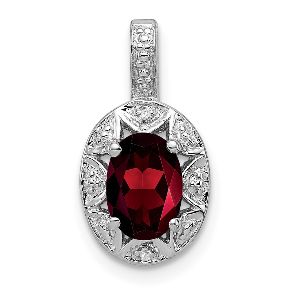 QBPD10JAN.jpg Sterling Silver Rhodium-plated Diam. & Garnet Pendant - Image 1