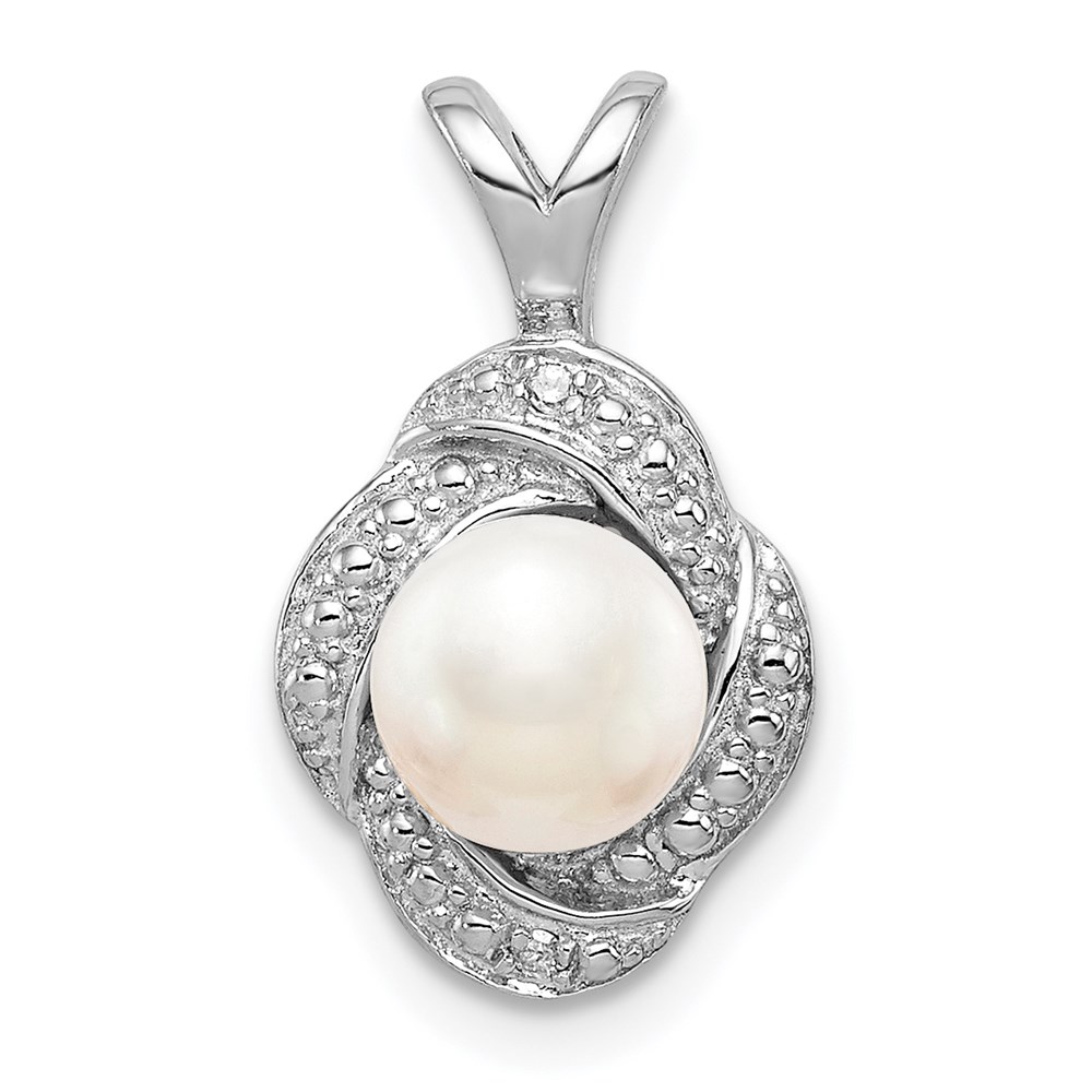 QBPD12JUN.jpg Sterling Silver Rhodium-plated Diam. & FW Cultured Pearl Pendant - Image 1