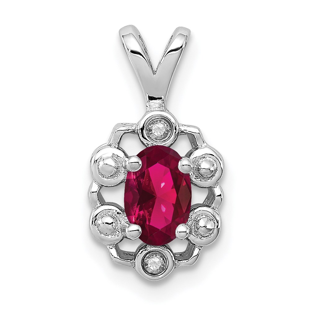 QBPD22JUL.jpg Sterling Silver Rhodium-plated Created Ruby & Diam. Pendant - Image 1
