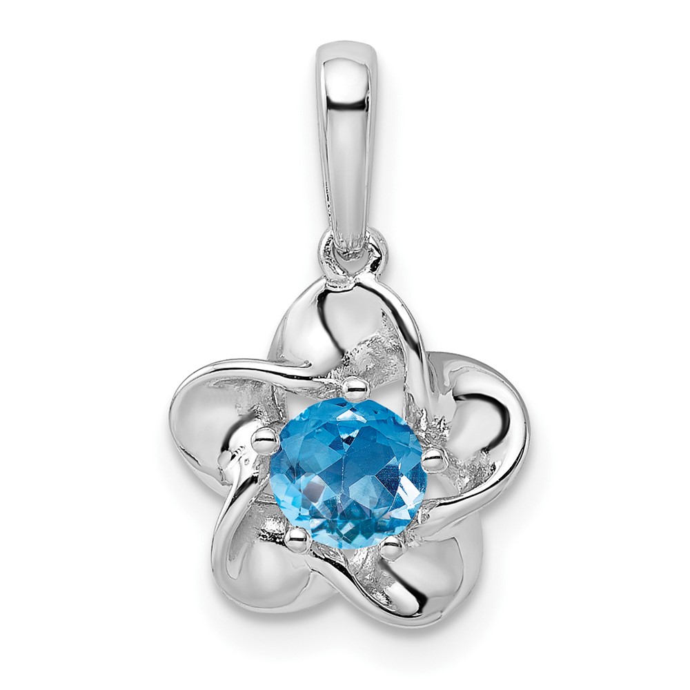 QBPD31DEC.jpg Sterling Silver Rhodium-plated Floral Blue Topaz Pendant - Image 1