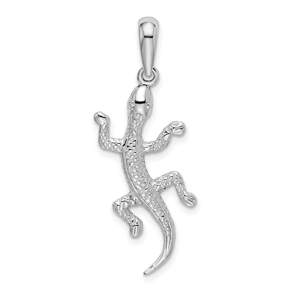 QC10016.jpg De-Ani Sterling Silver Rhodium-Plated Polished and Textured Gecko Pendant - Image 1
