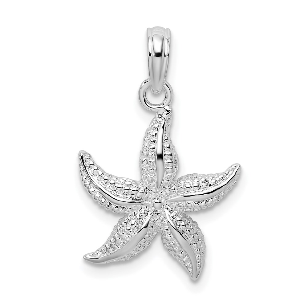 QC10064.jpg De-Ani Sterling Silver Rhodium-Plated Polished and Textured Starfish Pendant - Image 1