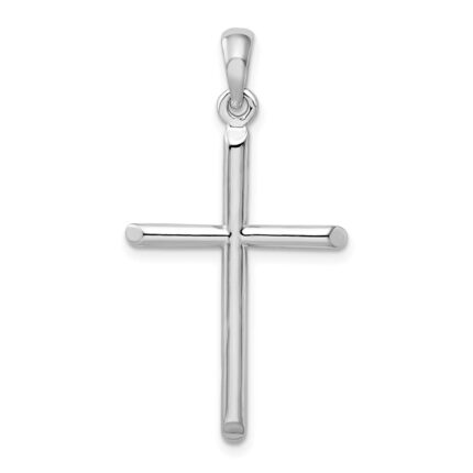 De-Ani Sterling Silver Rhodium-Plated 3D Cylinder with Beveled Ends Cross Pendant