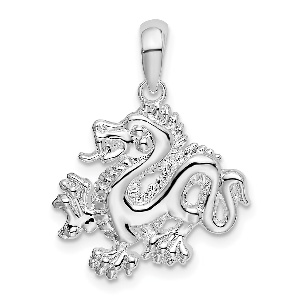 QC10336.jpg De-Ani Sterling Silver Rhodium-Plated Polished Small Dragon Pendant - Image 1