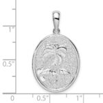 De-Ani Sterling Silver Rhodium-Plated Textured Flamingos with Palm Tree Oval Pendant - Image 3