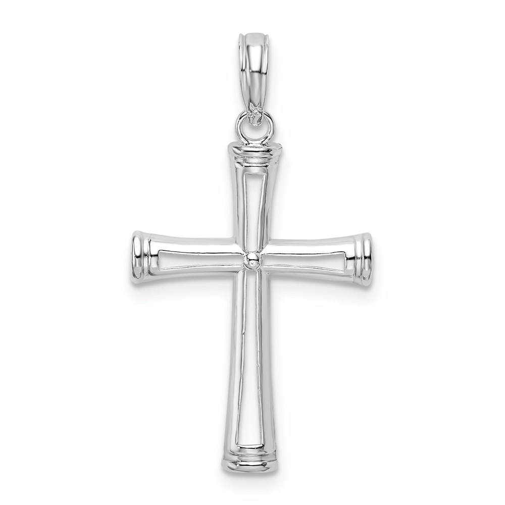 QC10475.jpg De-Ani Sterling Silver Rhodium-Plated Polished Tapered Center Cross Pendant - Image 1