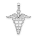 De-Ani Sterling Silver Rhodium-plated Polished Cut-Out Caduceus Pendant