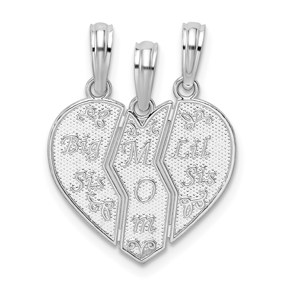 QC10611.jpg De-Ani Sterling Silver Rhodium-plated Textured Big Sis / Mom / Lil Sis Break Apart Pendant - Image 1