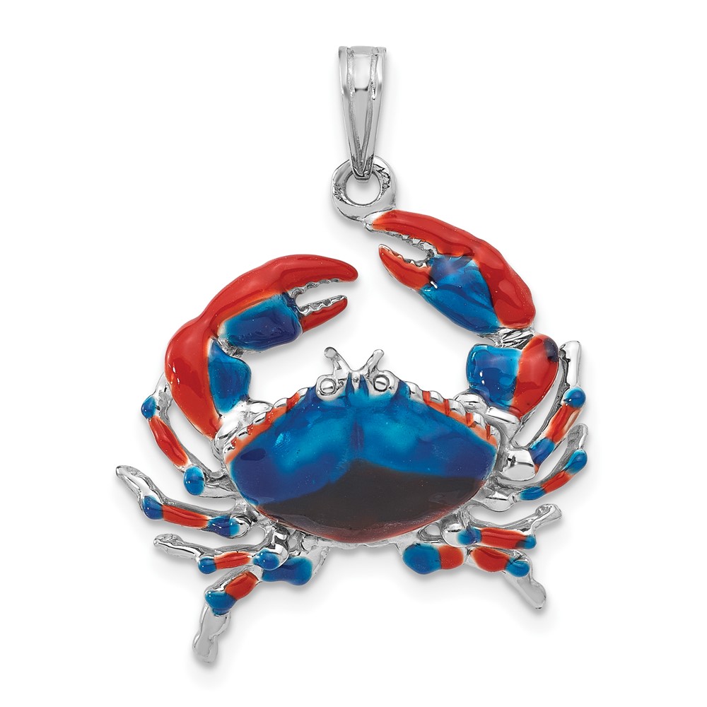 QC10635.jpg De-Ani Sterling Silver Rhodium-Plated Polished Enameled Blue Stone Crab Pendant - Image 1