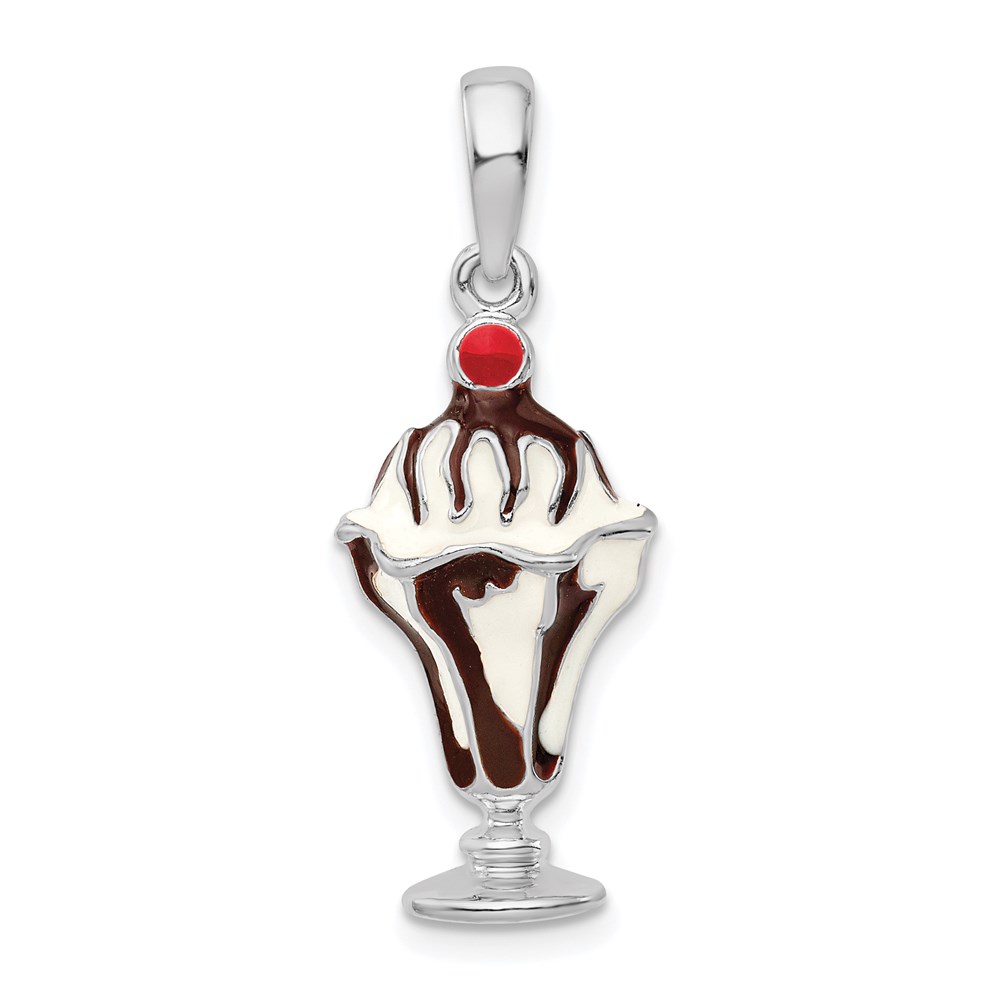 QC10649.jpg De-Ani Sterling Silver Rhodium-Plated Enameled Chocolate Sundae Pendant - Image 1