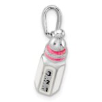 De-Ani Sterling Silver Rhodium-Plated Polished 3D Pink Baby Bottle Pendant - Image 2
