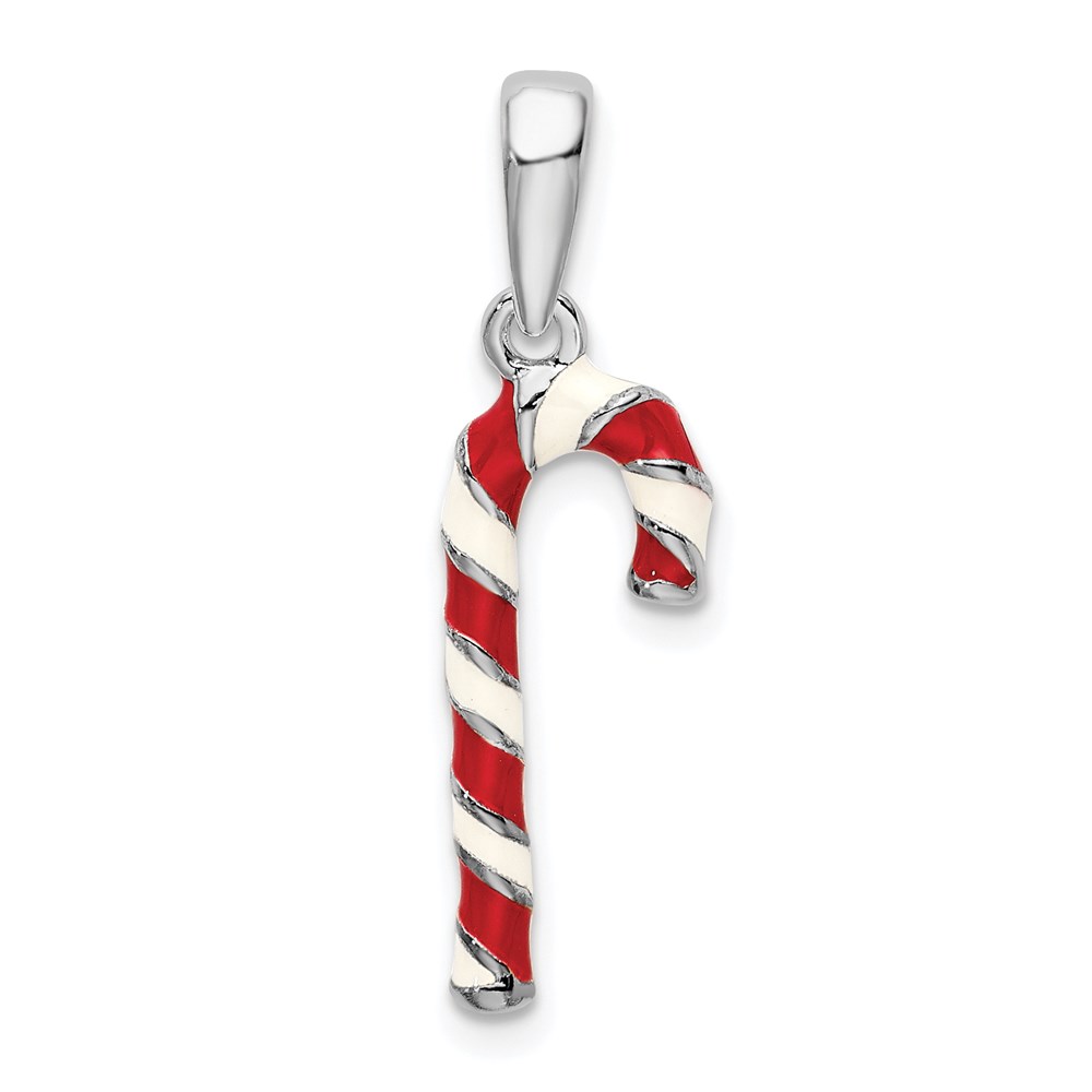 QC10659.jpg De-Ani Sterling Silver Rhodium-Plated 3D Enameled Candy Cane Pendant - Image 1