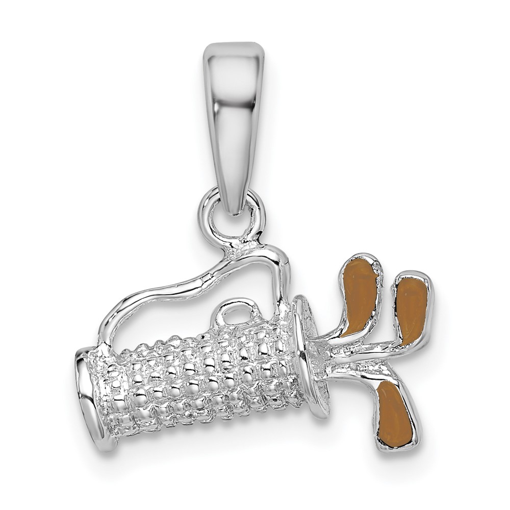 QC10673.jpg De-Ani Sterling Silver Rhodium-Plated Polished 3D Enameled Golf Bag Pendant - Image 1