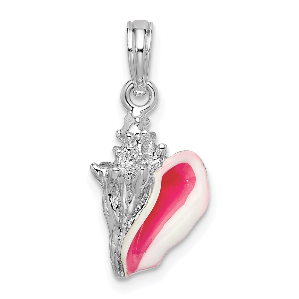 QC10696.jpg De-Ani Sterling Silver Rhodium-plated Polished Enameled Small Conch Shell Pendant - Image 1