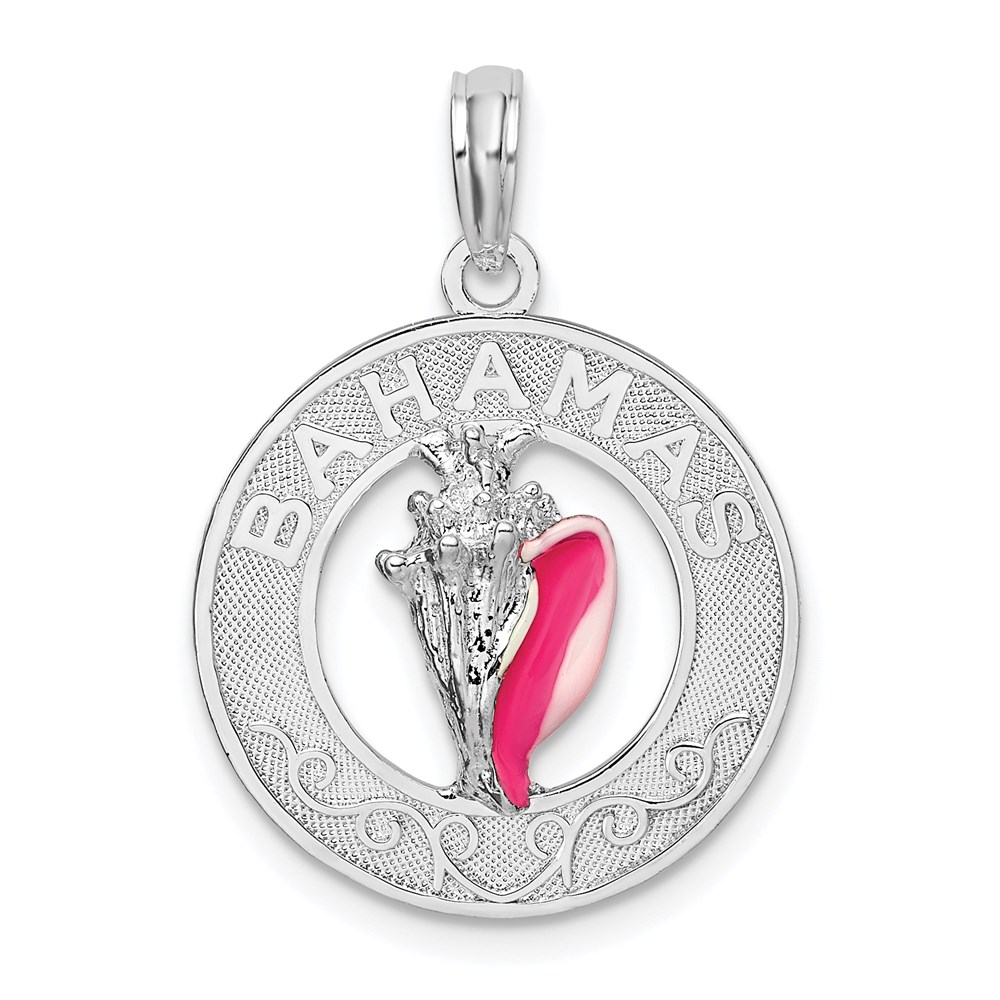 QC10703.jpg De-Ani Sterling Silver Rhodium-Plated Enameled Bahamas Circle with Shell Pendant - Image 1