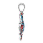 De-Ani Sterling Silver Rhodium-Plated Polished Enameled Blue Crab Pendant - Image 2
