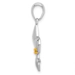 De-Ani Sterling Silver Rhodium-Plated Polished Fleur de Lis with 14k Accent Pendant - Image 2
