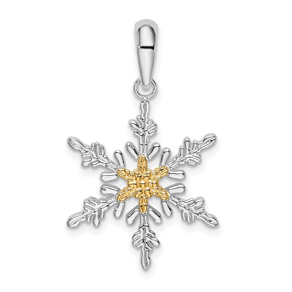 QC10890G.jpg De-Ani Sterling Silver Rhodium-Plated Lacey Snowflake with 14k Center Pendant - Image 1