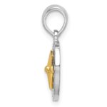 De-Ani Sterling Silver Rhodium-Plated Polished Mini Compass with 14k Needle Pendant - Image 2