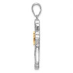 De-Ani Sterling Silver Rhodium-Plated Filigree Budded Cross with 14k Accent Pendant - Image 2
