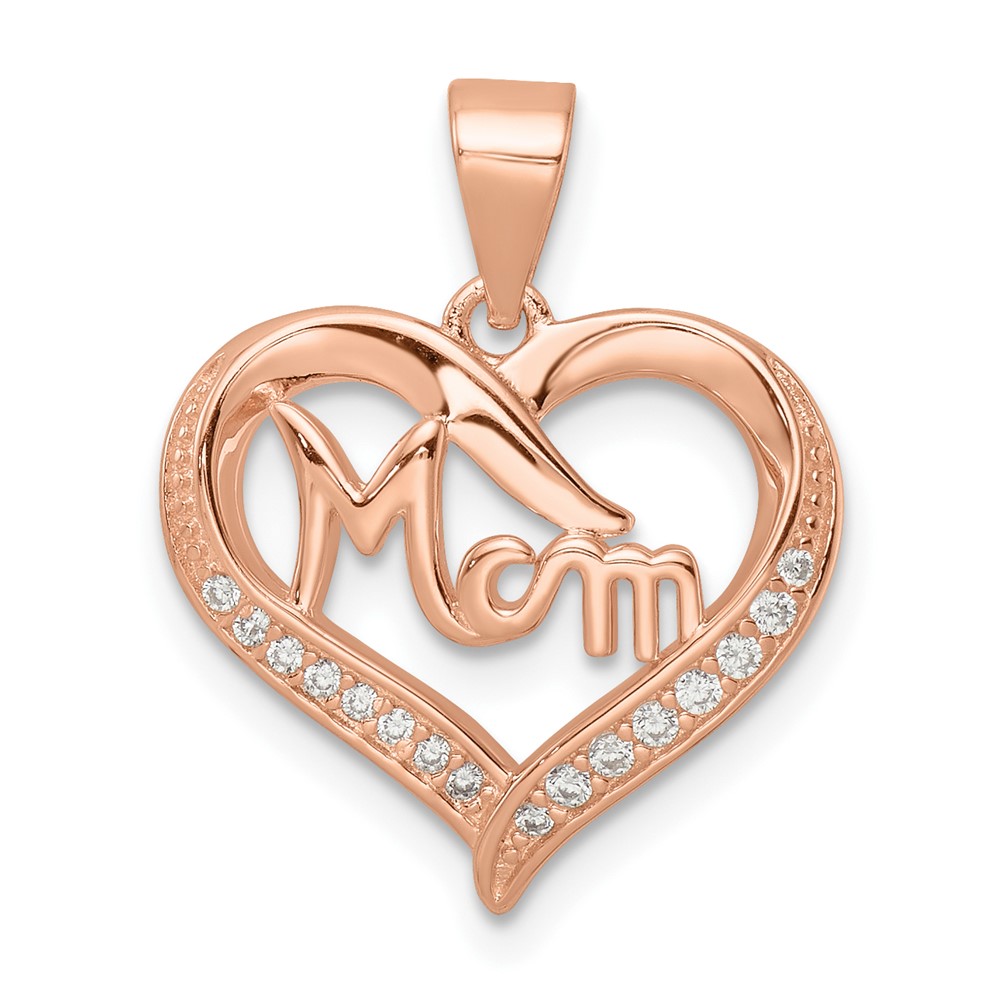 QC11011.jpg Sterling Silver Rose Tone CZ Mom Heart Pendant - Image 1