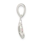 Sterling Silver Brushed & Polished Pink CZ Flower Pendant - Image 2