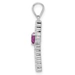 Sterling Silver Rhodium-plated Pink CZ Heart and Clear CZ Cross Pendant - Image 2