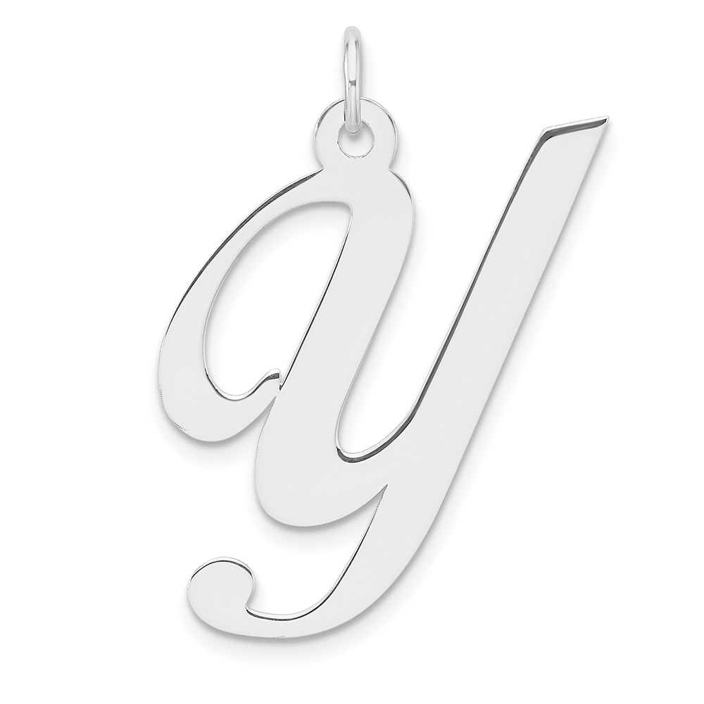 QC11254Y.jpg Large Sterling Silver Rhodium-plated Fancy Script Letter Y Initial Charm - Image 1