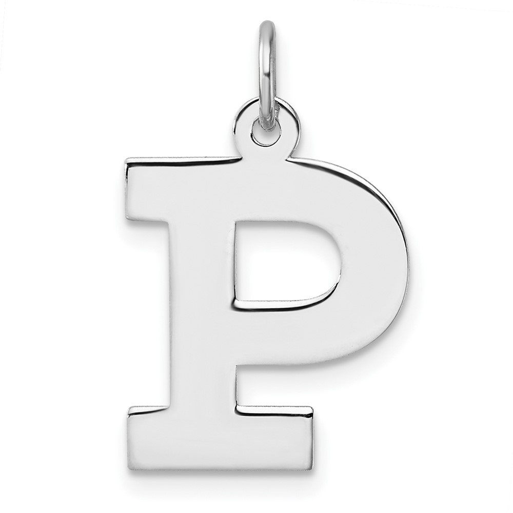 QC11255P.jpg Large Sterling Silver Rhodium-plated Block Letter P Initial Charm - Image 1