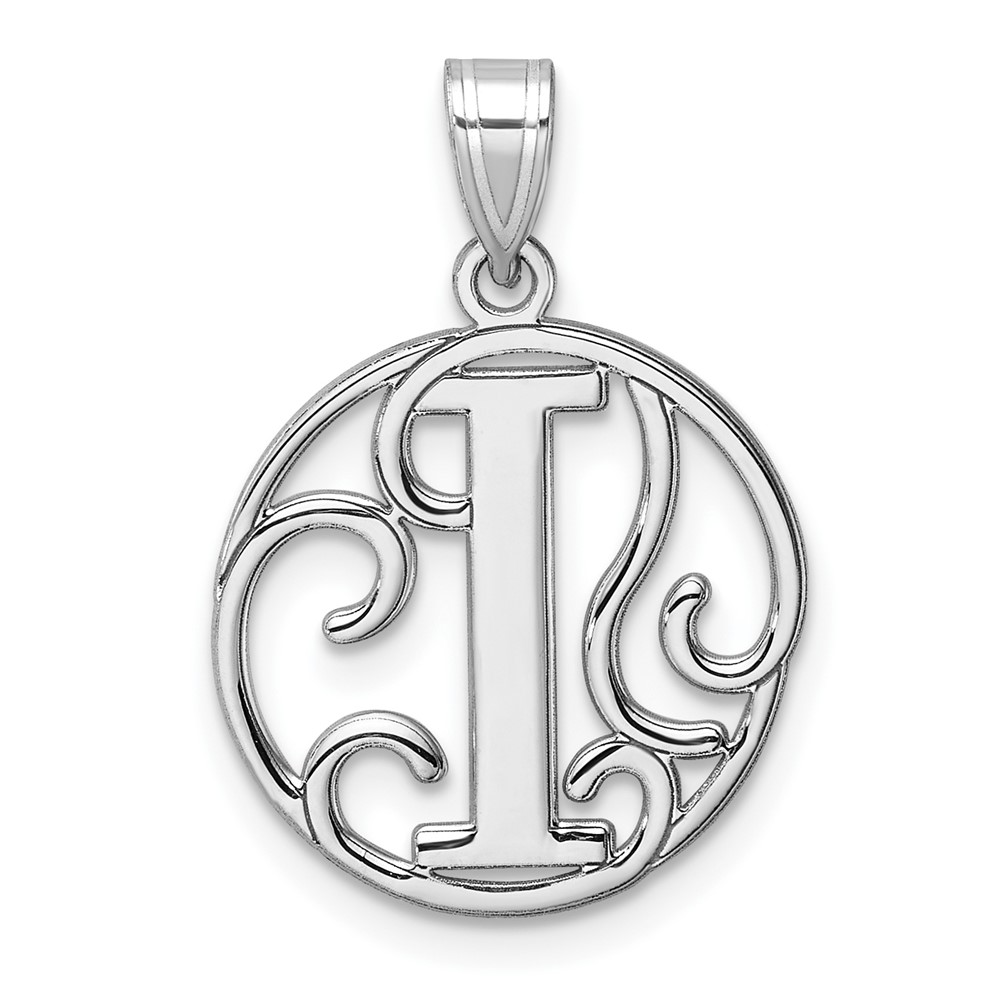 QC11257I.jpg Small Sterling Silver Rhodium-plated Fancy Script Letter I Initial Pendant - Image 1