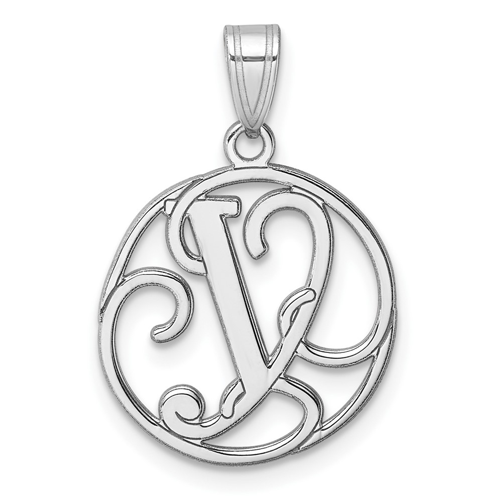 QC11257Y.jpg Small Sterling Silver Rhodium-plated Fancy Script Letter Y Initial Pendant - Image 1