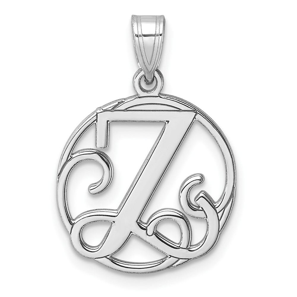 QC11257Z.jpg Small Sterling Silver Rhodium-plated Fancy Script Letter Z Initial Pendant - Image 1