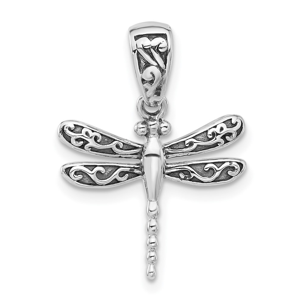 QC11325.jpg Sterling Silver Rhodium-plated Oxidized Dragonfly Pendant - Image 1