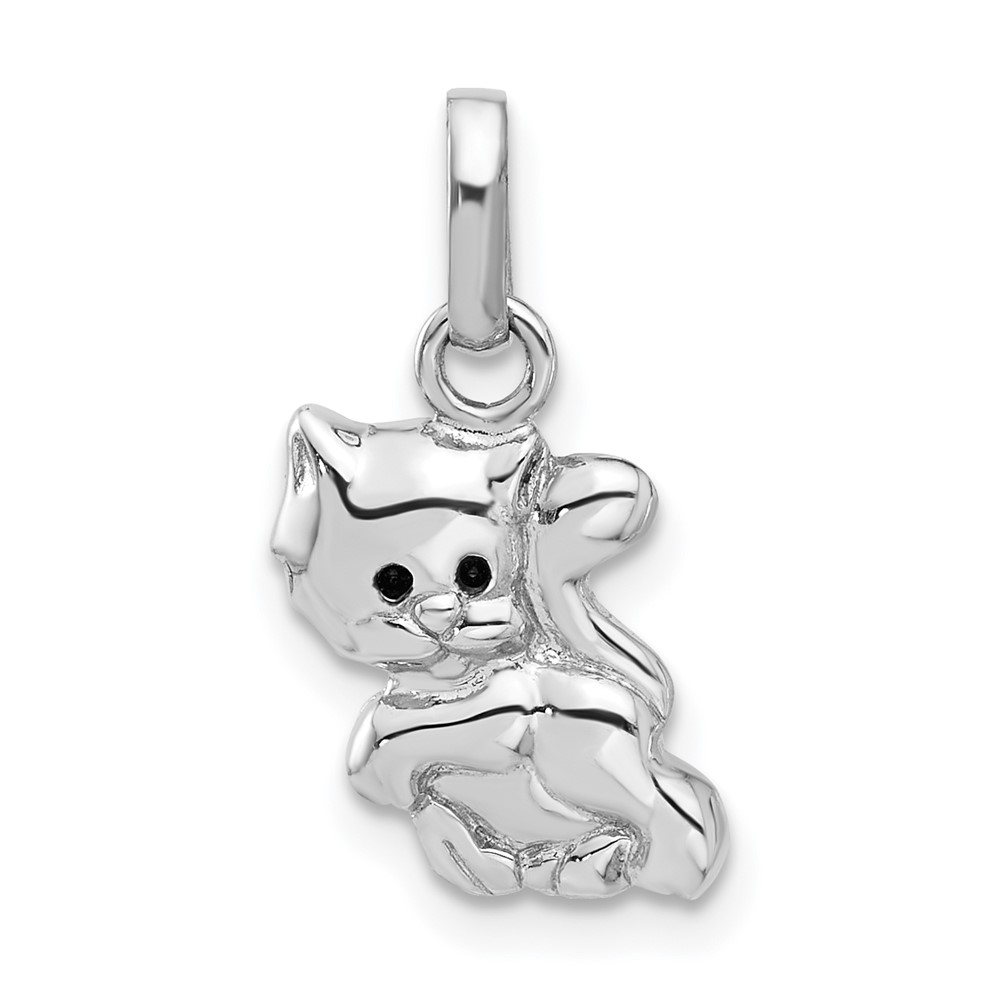 QC11341.jpg Sterling Silver Rhodium-plated Enameled Cat Charm Pendant - Image 1