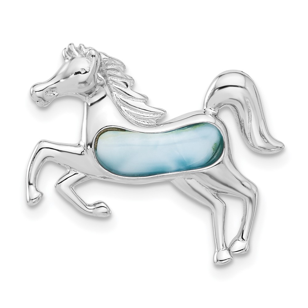 QC11346.jpg Sterling Silver Rhodium-plated Larimar Horse Chain Slide - Image 1