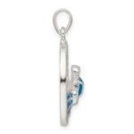 Sterling Silver Polished Blue Enamel and CZ Sea Turtle Circle Pendant - Image 2