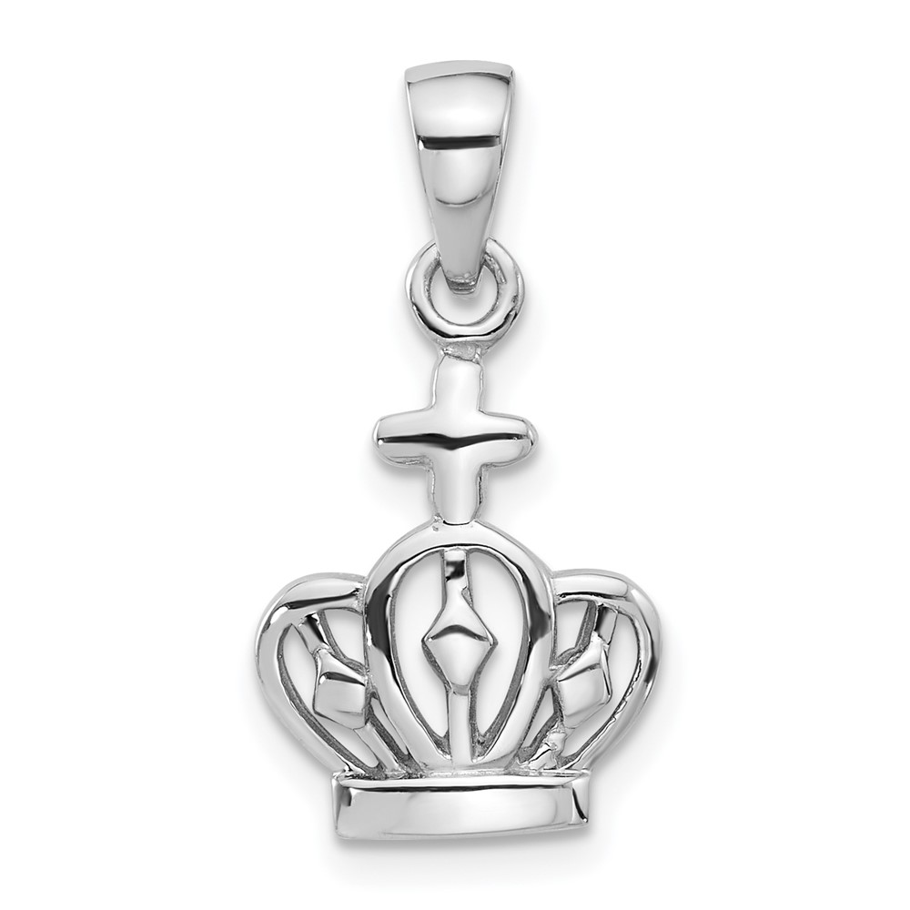 QC11376.jpg Sterling Silver Rhodium-Plated Polished Crown w/Cross Pendant - Image 1