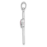 Sterling Silver Rhodium-plated Pink Heart CZ Cross Pendant - Image 2