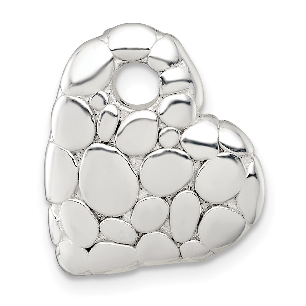 QC11551.jpg Sterling Silver Polished Pebbled Heart Chain Slide Pendant - Image 1