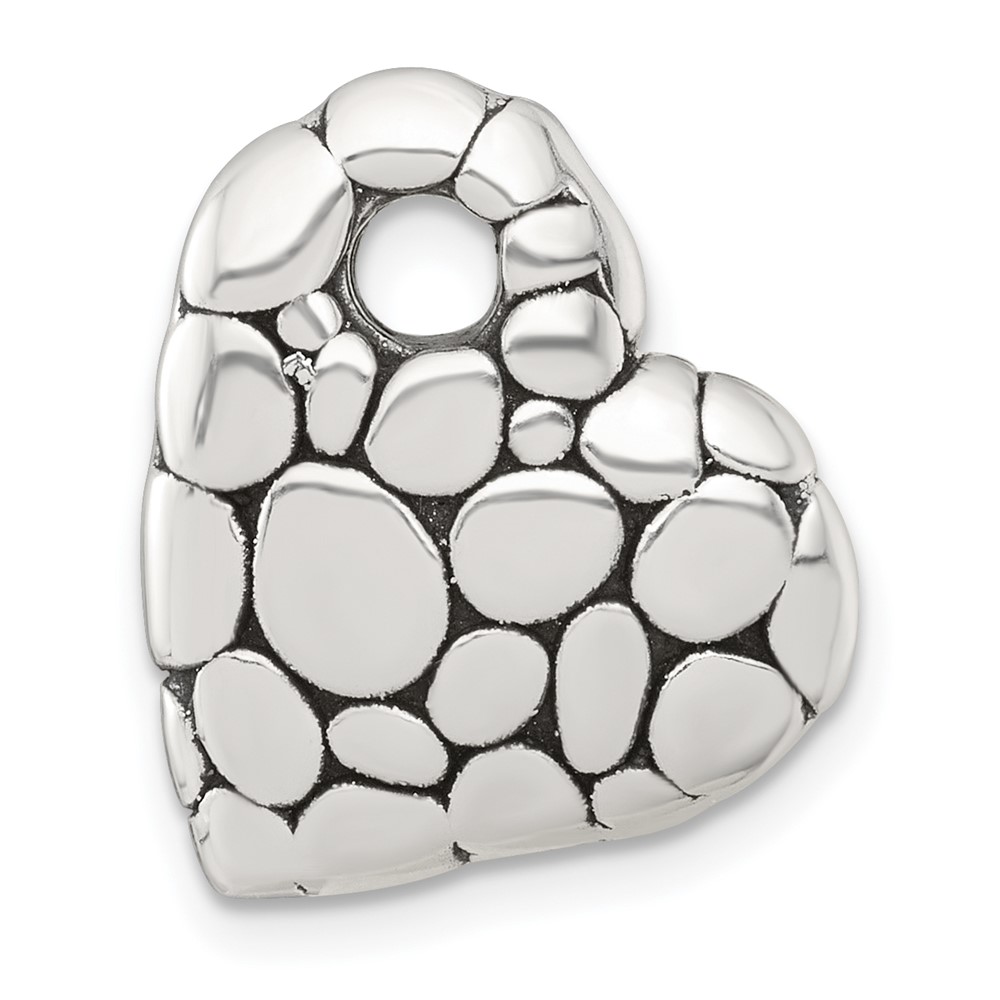 QC11551ATQ.jpg Sterling Silver Polished and Antiqued Pebbled Heart Chain Slide Pendant - Image 1