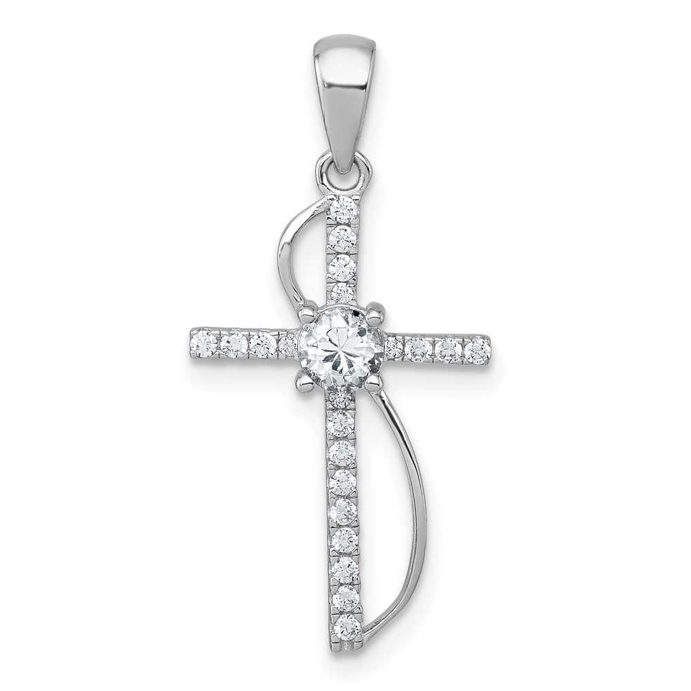 QC11606.jpg Sterling Silver Rhodium-plated Polished Fancy CZ Latin Cross Pendant - Image 1