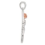 Sterling Silver E-Coat Polished Cross with CZ and Rose-tone Rose Pendant - Image 2