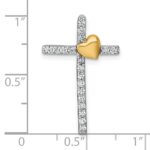 Sterling Silver Rhodium-plated with Gold-plated Heart Polished CZ Cross Chain Slide Pendant - Image 4