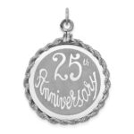 Sterling Silver Rhodium-plated 25th Anniversary Disc Charm